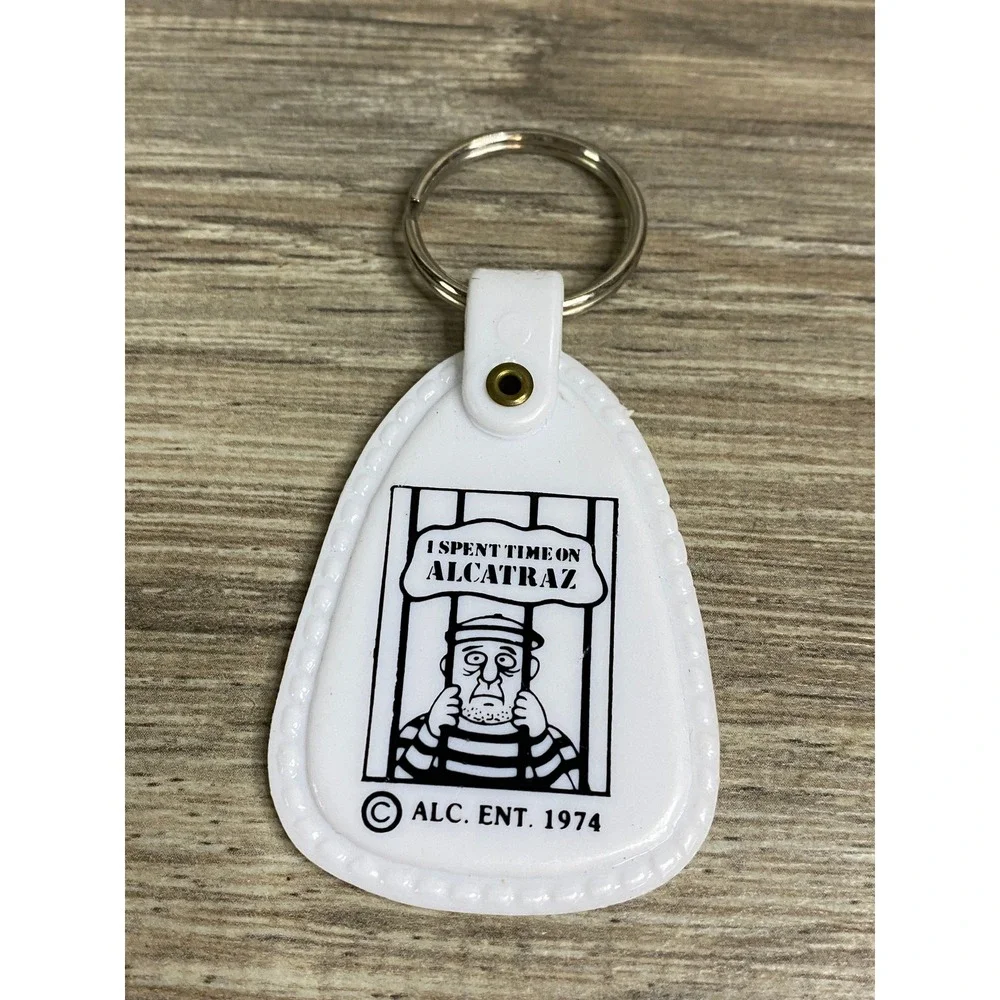 Vintage 1974 Alcatraz Keychain I Spent Time On Alcatraz White Vinyl Souvenir Fob